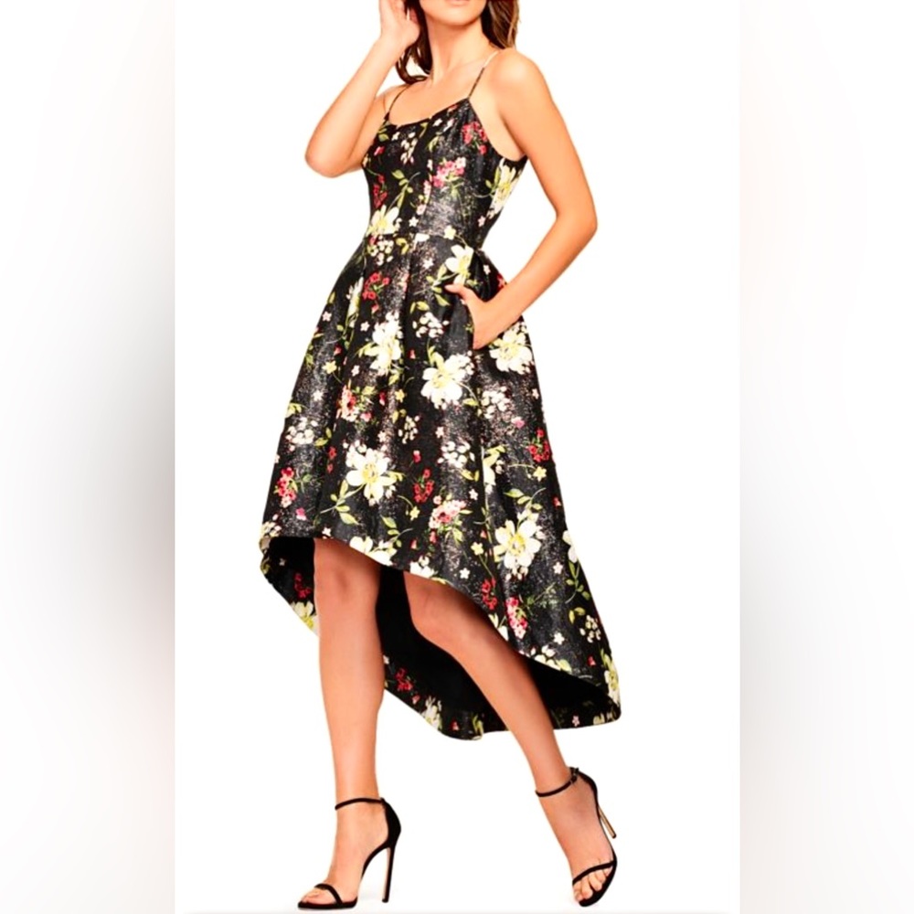 NWT Aidan Mattox high-low shimmery floral midi dress - Picture 1 of 7